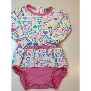 RuffleButts Swimsuit Baby Girl 18-24M Pink Love Excellent Long Sleeve Rash Guard